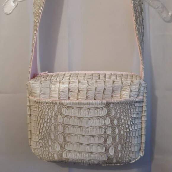 NEW Alligator print pebbled Faux Leather Satchel Shoulder Bag Beige Pink Minimal - Picture 2 of 11